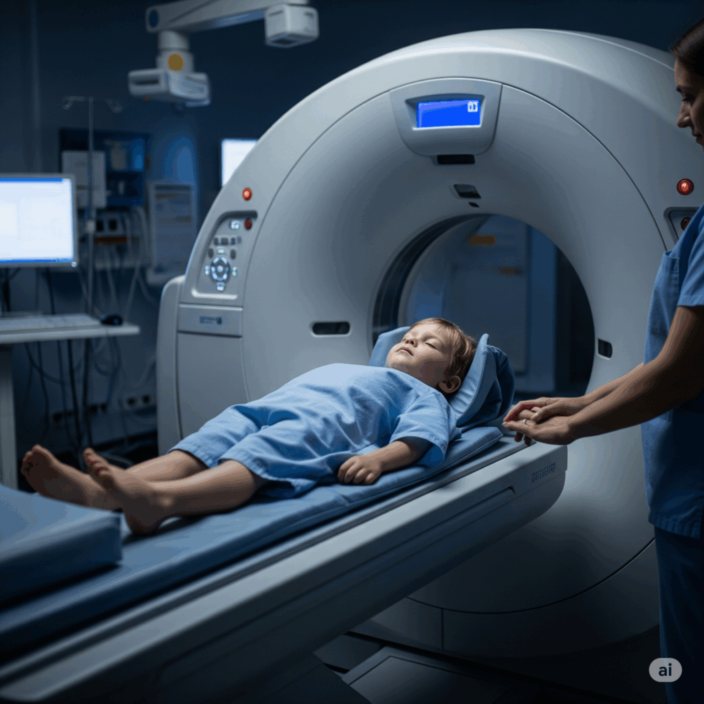 子どもがCT装置に入っていく画像