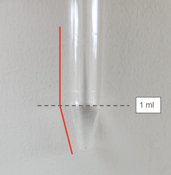 滅菌スピッツのくびれ部分が1mlであることの図解